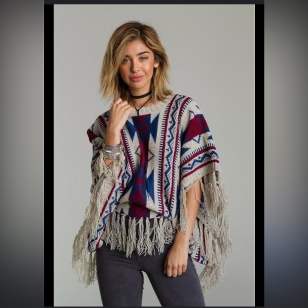 Raga Sz M Aztec Dreams Poncho with Nordic Fringe
